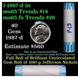 BU Shotgun Jefferson 5c roll, 1987-d 40 pcs Bank $