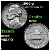 1964-p Jefferson Nickel 5c Grades GEM+ Unc