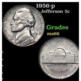1956-p Jefferson Nickel 5c Grades GEM+ Unc