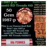 BU Shotgun Lincoln 1c roll, 1987-p 50 pcs Bank Wra