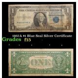 1957A $1 Blue Seal Silver Certificate Grades f+