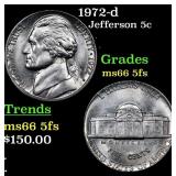 1972-d Jefferson Nickel 5c Grades GEM+ 5fs