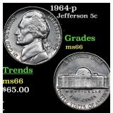 1964-p Jefferson Nickel 5c Grades GEM+ Unc