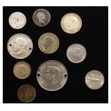 Group of 10 Coins, 1/4 Bolivar, Canada 10c, Aus. 3