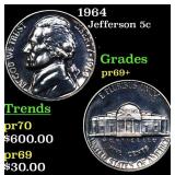 1964 Proof Jefferson Nickel 5c Grades GEM++ Proof