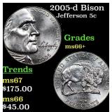2005-d Bison Jefferson Nickel 5c ms66+ SEGS