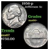 1956-p Jefferson Nickel 5c Grades GEM++ Unc