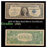 1957 $1 Blue Seal Silver Certificate Grades vf+