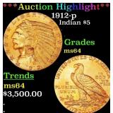 ***Major Highlight*** 1912-p Gold Indian Half Eagl