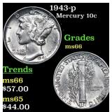 1943-p Mercury Dime 10c Grades GEM+ Unc