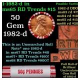 BU Shotgun Lincoln 1c roll, 1982-d 50 pcs Bank Wra