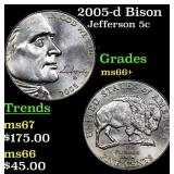 2005-d Bison Jefferson Nickel 5c ms66+ SEGS