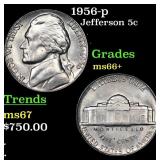 1956-p Jefferson Nickel 5c Grades GEM++ Unc
