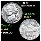 1969-d Jefferson Nickel 5c Grades GEM++ Unc
