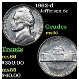 1962-d Jefferson Nickel 5c Grades GEM+ Unc