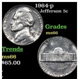 1964-p Jefferson Nickel 5c Grades GEM+ Unc