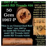 BU Shotgun Lincoln 1c roll, 1967-p 50 pcs Bank Wra