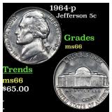 1964-p Jefferson Nickel 5c Grades GEM+ Unc