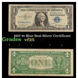 1957 $1 Blue Seal Silver Certificate Grades vf+