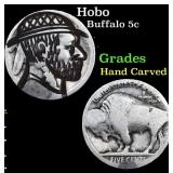 Hobo Buffalo Nickel 5c Grades Hand Carved