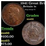 1941 Great Britain 1 Shilling Silver KM# 853 Grade