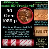 BU Shotgun Lincoln 1c roll, 1959-p 50 pcs Dunbar W