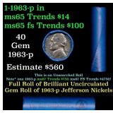 BU Shotgun Jefferson 5c roll, 1963-p 40 pcs Bell T