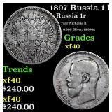 1897 Russia 1 Ruble Silver Y# 59.1 Grades xf