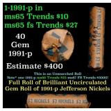 BU Shotgun Jefferson 5c roll, 1991-p 40 pcs Bank $