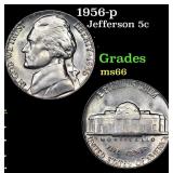 1956-p Jefferson Nickel 5c Grades GEM+ Unc