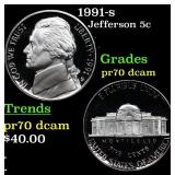 1991-s Proof Jefferson Nickel 5c pr70 dcam SEGS