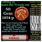 BU Shotgun Lincoln 1c roll, 1974-p 50 pcs Bank Wra