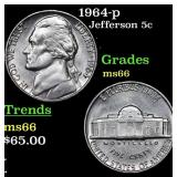 1964-p Jefferson Nickel 5c Grades GEM+ Unc
