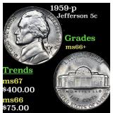 1959-p Jefferson Nickel 5c Grades GEM++ Unc