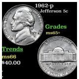 1962-p Jefferson Nickel 5c Grades GEM+ Unc