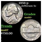 1956-p Jefferson Nickel 5c Grades GEM++ Unc