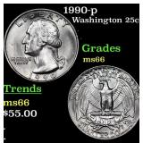 1990-p Washington Quarter 25c Grades GEM+ Unc