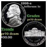 1998-s Proof Jefferson Nickel 5c Grades GEM++ Proo