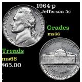 1964-p Jefferson Nickel 5c Grades GEM+ Unc