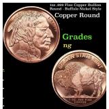 1oz .999 Fine Copper Bullion Round - Buffalo Nicke