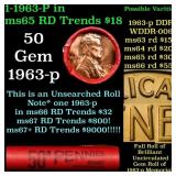 BU Shotgun Lincoln 1c roll, 1963-p 50 pcs Bank Wra