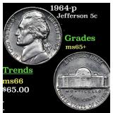 1964-p Jefferson Nickel 5c Grades GEM+ Unc