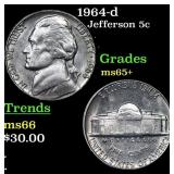 1964-d Jefferson Nickel 5c Grades GEM+ Unc