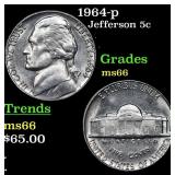1964-p Jefferson Nickel 5c Grades GEM+ Unc