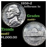 1959-d Jefferson Nickel 5c Grades GEM++ Unc