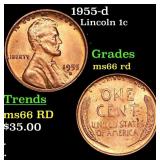 1955-d Lincoln Cent 1c Grades Gem+ Unc RD