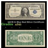 1957B $1 Blue Seal Silver Certificate Grades xf+