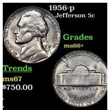 1956-p Jefferson Nickel 5c Grades GEM++ Unc