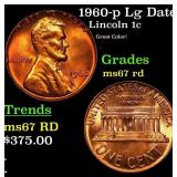 1960-p Lg Date Lincoln Cent 1c Grades GEM++ Unc RD