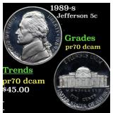 1989-s Proof Jefferson Nickel 5c pr70 dcam SEGS